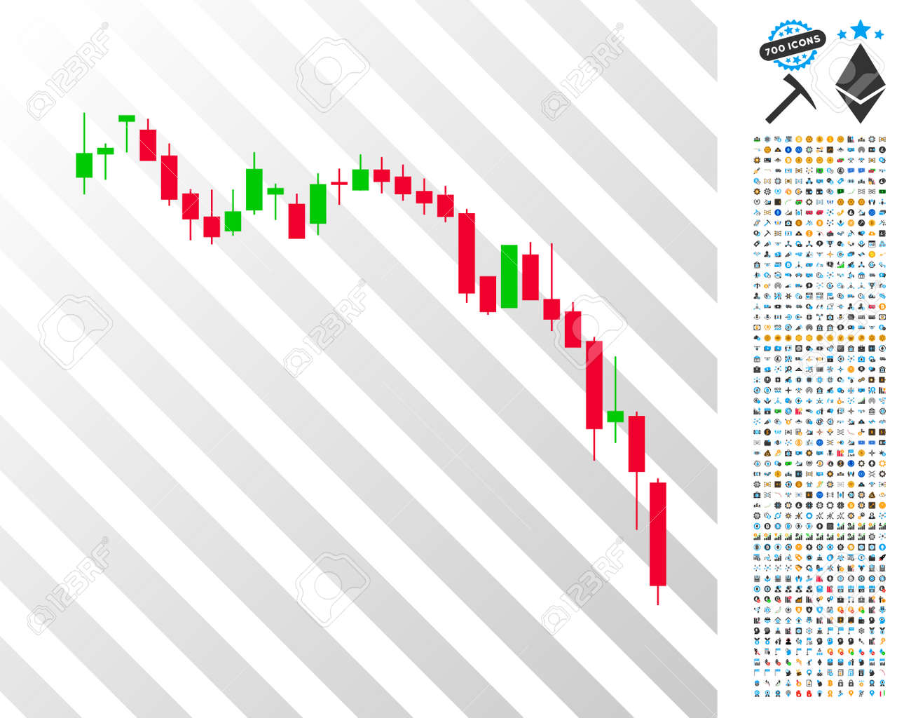 Candlestick Chart Down Icon With 7 Hundred Bonus Bitcoin Mining - 